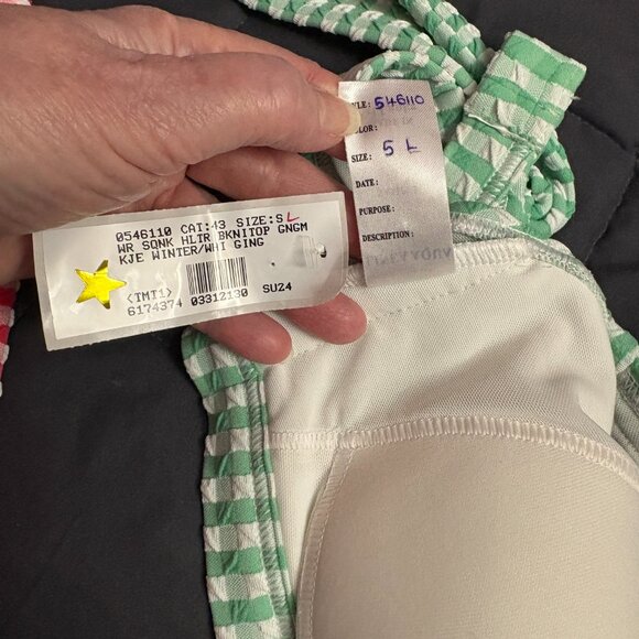 Lands' End Gingham Square Neck Halter Bikini Swim top - Size: Small Long Altered - Picture 6 of 10